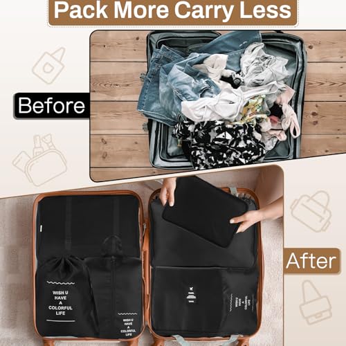 19 Set Packing Cubes for Travel,Mesh Breathable Travel Packing,Suitcase Organizer Bags in 4 Sizes,Carry-On Luggage Accessories with Large Laundry & Toiletry Bag,Luggage Organizer Bags(Black)4