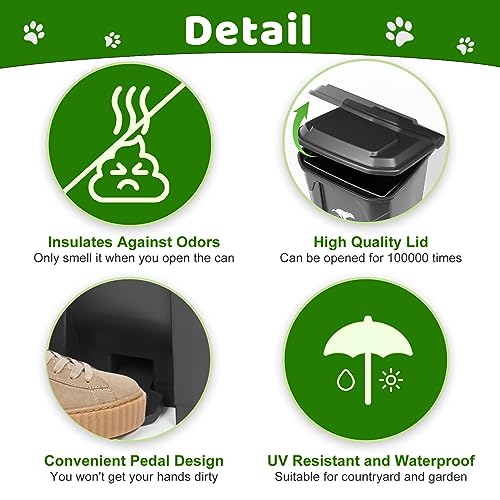 Image of Dog Poop Trash Can Outside, 20L /5Gallon Pedal and Removable Inner Waste Bin, Outdoor Dog Poop Trash Can with 100 Bags, Pet Waste Container for Garden, Black