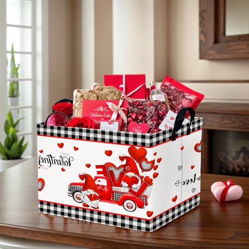 Image of Cute Large Valentine's Day Gift Basket Empty Heart Decor Storage Bin for Kid Baby Room Decor (Red Truck Love)