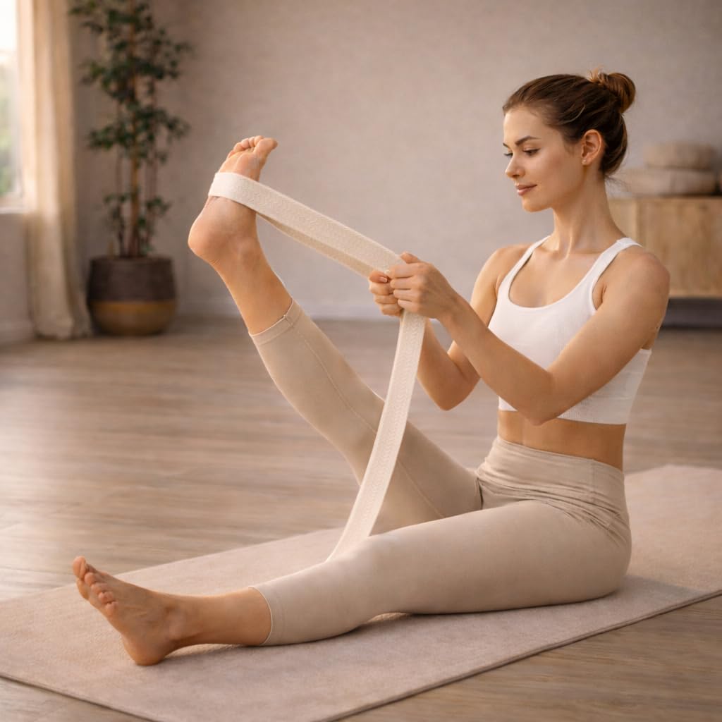 Set da 6 Cinghie Yoga Non Elastiche con Doppia Fibbia, 250 × 4 cm | Set da 6 cinghie in cotone biologico, nastro spesso e doppia fibbia metallica. Per yoga e stretching. Prodotte in Spagna.