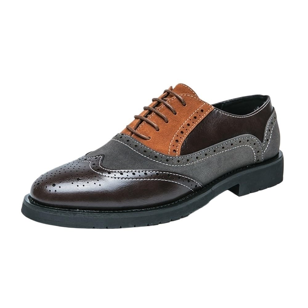 Mens Lace Up Oxford Dress Shoes Pointed Toe British Style Genuine Leather Classic Vintage Casual Fashion Brogue Wedding