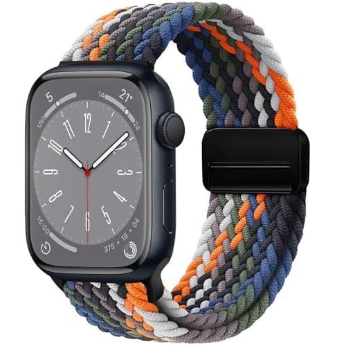 Magnetic Braided Loop Band Compatible with Apple Watch Series 11 10 42mm 9 8 7 6 5 4 40mm 41mm for Women Men, Stretchy Nylon Elastic Sport Strap for iWatch SE 1/2/3, G-Cam Gradient Cam 38mm/