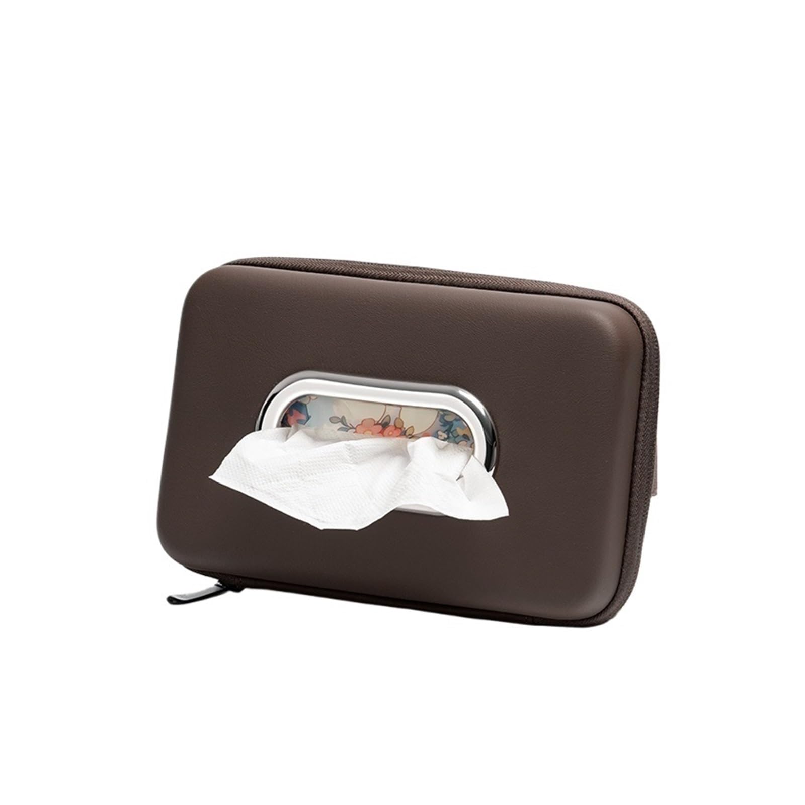 1pcs Car Tissue Box Cover Leather Center Console Armrest Paper Towel Storage Bag Auto Seat Back Hanging Organizer(Brown)