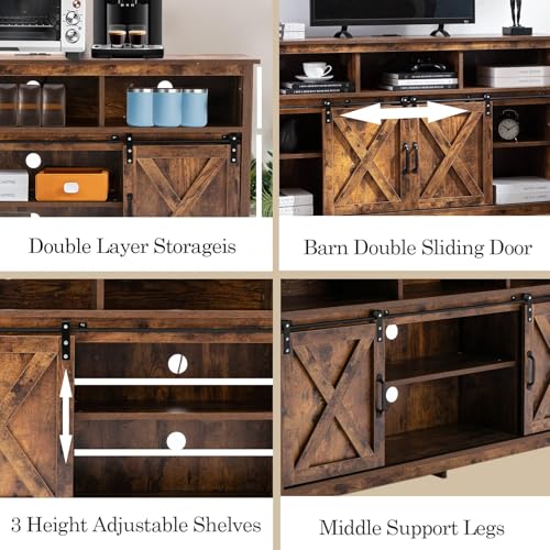 Vinctik 6&Fox 57In Wooden Farmhouse Entertainment Center for 60/65 inch TV,Double Layer Storage Farmhouse TV Stand,Double-Row Sockets with Wood Sliding Barn Door TV Stand(Double Layer Vintage Brown) - Image 7