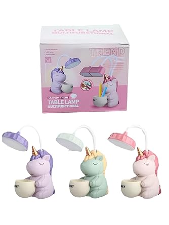 K N Present LED Unicorn 3 in 1 USB Chargeable Led Light Table Night Lamp for Kids Bedroom with Pencil Sharpener & Pen Holder Stand for Girls & Boys