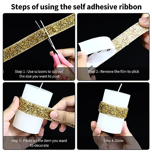 Dowarm DOWARM-SELF-AHENSIVE-RIBBON 3 Yards Gold Rhinestone Ribbon Crystal Self Adhesive Tape Bling Diamond Sticker Glittery Strips thumb #3