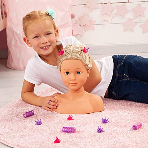 Bayer Design 90005AB Schmink- und Frisierkopf Super Model, Puppenkopf mit Haarzubehör, Make-up, zum Stylen, Blond