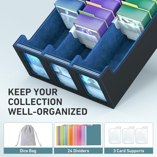 Image of 3-Row Trading Card Storage Box, Bulk Cards Case for 2400+ Mtg tcg Magic Playing Game Card Organizer, Commander Deck Box with 3 Supports & 24 Dividers