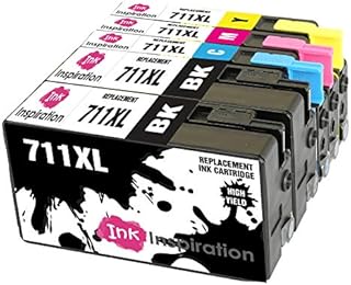 Ink Inspiration® Replacement for HP 711 711XL Ink Cartridges 5-Pack, Use with HP DesignJet T120 T520, Black/Cyan/Magenta/Yellow