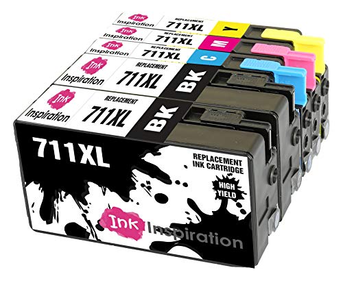 Ink Inspiration® Ersatz für HP 711 711XL Druckerpatronen 5er-Pack, kompatibel mit HP DesignJet T120 T520, Schwarz/Cyan/Magenta/Gelb
