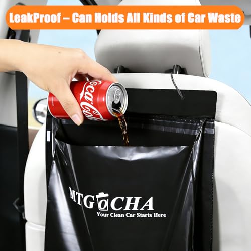 Image of Disposable Car Trash Bags Hanging (Set of 60) - Leak-Proof, Smell-Proof, Recycled Car Garbage Bags, Automobile Trash Container, Road Trip Essentials, Black-Medium