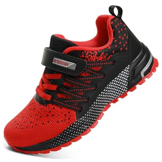 KUBUA Kids Sneakers for Boys Girls Running Tennis Shoes Lightweight Breathable Sport Athletic Red