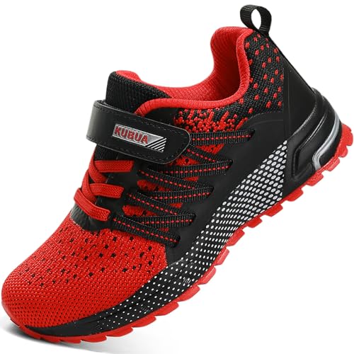 Kids Sneakers for Boys Girls Running Tennis Shoes Lightweight Breathable Sport Athletic A Black Red Size US 4 Big Kid