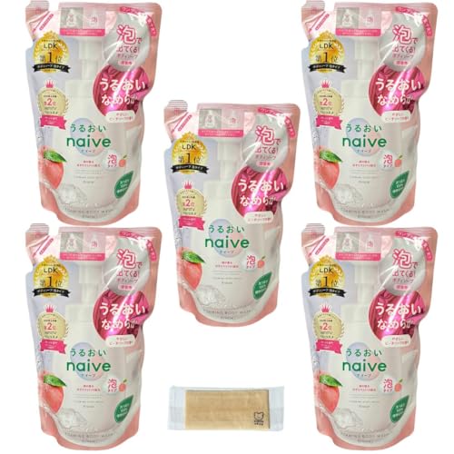 【まとめ買い】ナイーブ ピーチソープの香り詰替用 480mL 5個セットボディソープ 液体 桃の葉エキス配合 オリジナルおしぼりセット