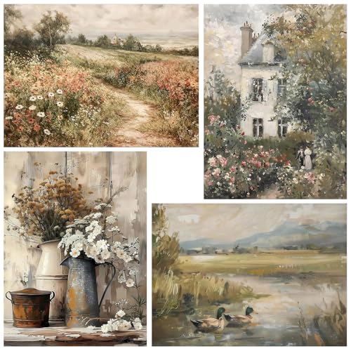 WUDWL 4 Pack Paint by Numbers Kit for Adults Kids, Adults Paint by Numbers Kits, Flowers and Plants DIY Acrylic Oil Painting Number Kits for Home Wall...