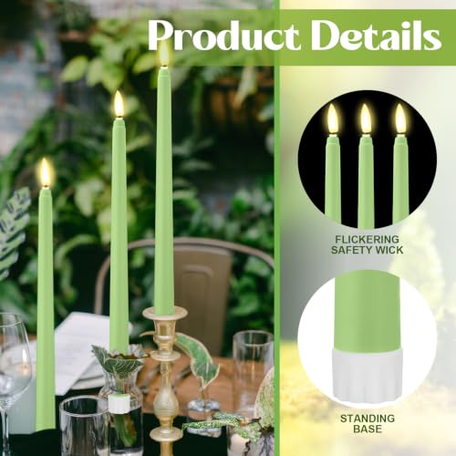 Image of Macarrie 24 Packs Flameless Taper Candles Battery LED 11 inch, Bright Green