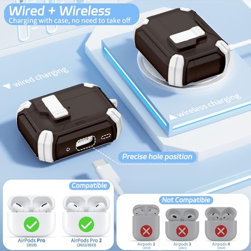 for AirPods Pro 2 Secure Lock Case with Phone Stand, Compatible with MagSafe, Case Cover for Apple AirPods Pro 2nd/1st Generation with Cleaner and Keychain, Auto-Open (Brown) - image 6