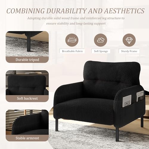 Sillón Plegable Corduroy Negro miniatura 5
