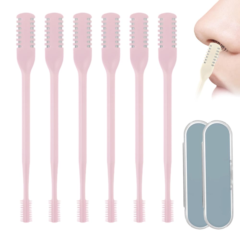 Nasal Hair Cutter, 2025 Upgraded Portable Manual Nasal Hair Trimmer for Women Men, 360° Rotating Double Sided Nose Hair Knife, Travel Essentials Nose Hair Remover Grooming Tool (Pink, 6 PCS)