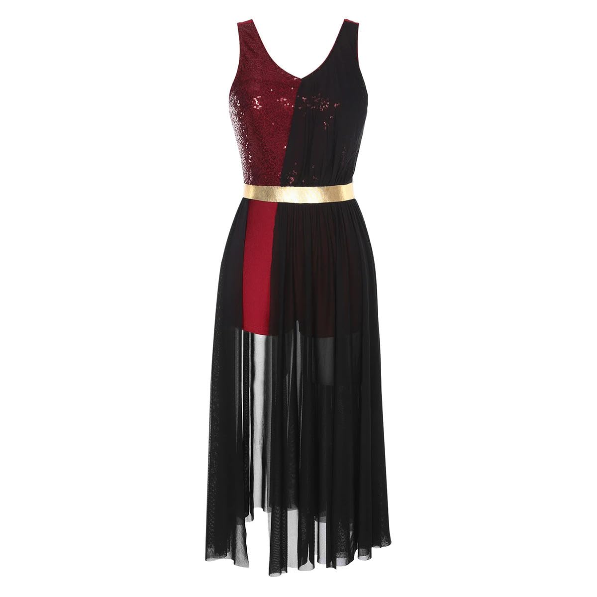 Disfraz de patinaje artístico para mujer, con lentejuelas brillantes, vestido de baile lírico, vestido de baile de graduación, cuello en V, tirantes anchos para los hombros