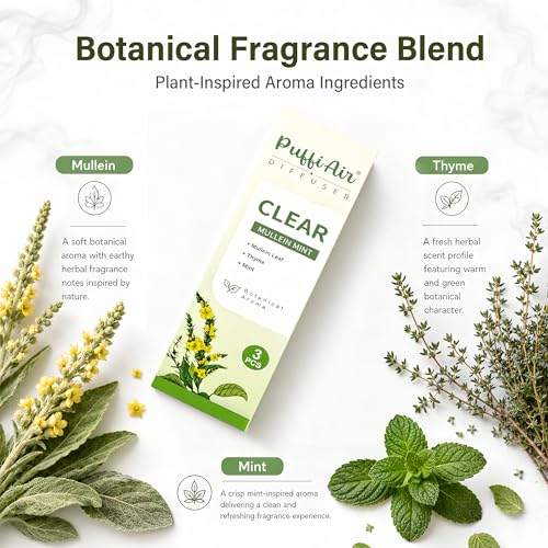 Image of PUFFIAIR Botanical Fragrance Stick Set, Plant-Based Mullein, Thyme & Mint Botanical Scent, Non-Electronic Personal Fragrance Accessory, 3 Sticks, 1 Pack