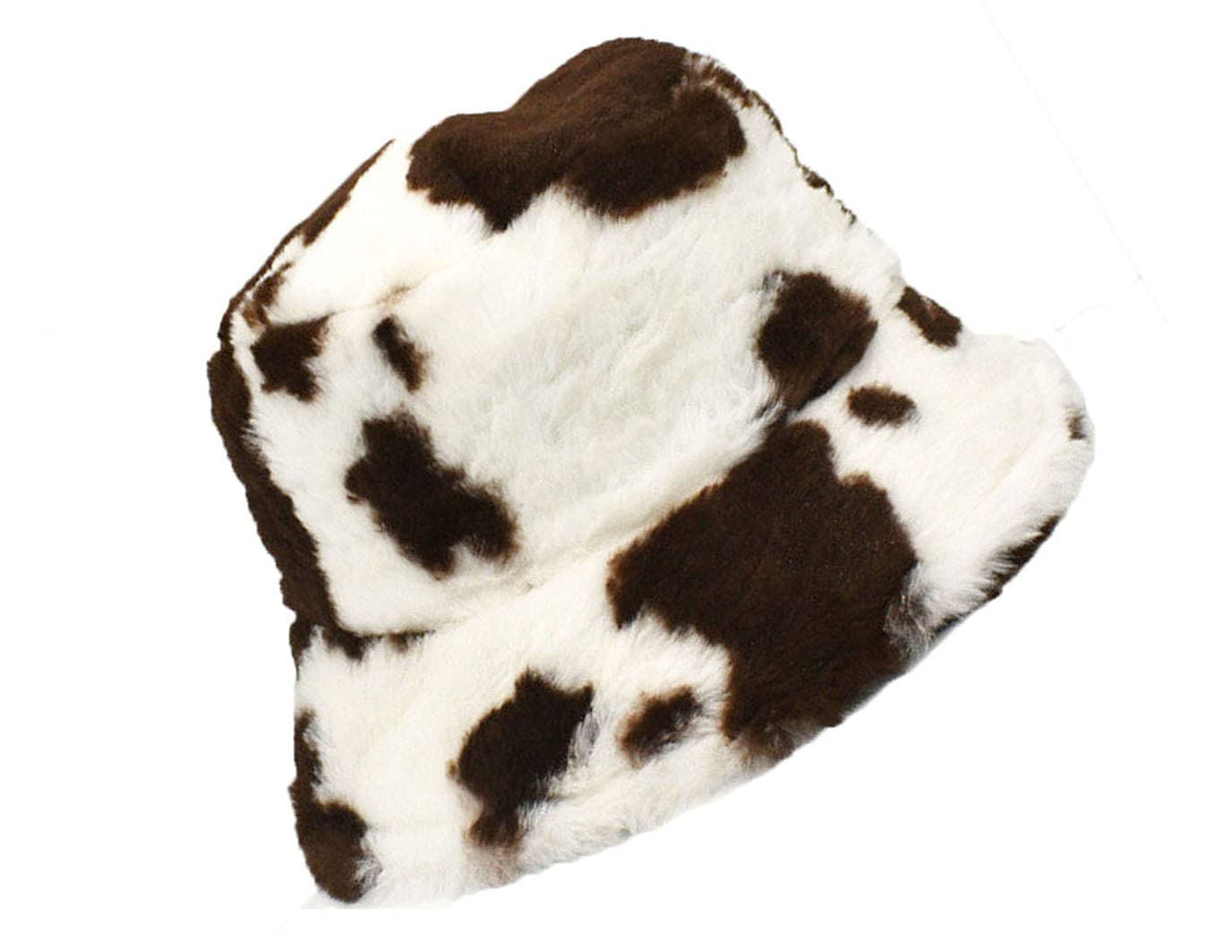 KGM Stylish New Soft Fleecy Faux Fur Bucket hat - Festival Summer Winter Hats (Cow Print Brown)
