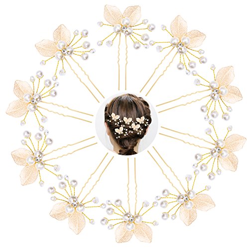 Yariew 10 Pieces Wedding Flower Hair Pins Leaf Bobby Pins U Shaped Pins Hair Accessories for Women Girls Wedding