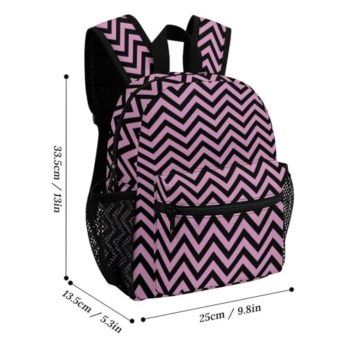 Pink And Black Wavy Stripes 13 Inch Backpack Lightweight Double Shoulder Bag with Zippers Unisex Daypack2