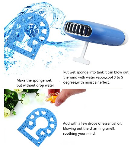 Threeh Portable Mini Personal Fan Handheld Usb Rechargeable Bladeless Air Conditioner Mute Electric Built-In Li-Ion Battery Powered Desk Cooling Fan H-F015Blue #TOP5