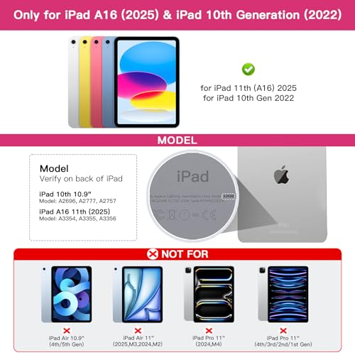 Image of RAYMCRAFT for iPad 11th (A16, 2025) / 10th Generation Case with Keyboard, Mouse and Detachable Wireless Keyboard, 7-Color Backlight, Slim Case with Pencil Holder, Hot Pink