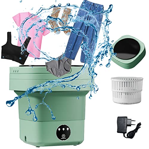 JAMBOS portable folding washing machine mini washing machine, handheld turbo washing machine for underwear socks T-shirts, suitable for small rooms apartments, camping, RV travel (green)