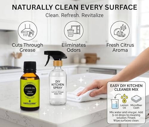 Image of Earth N Pure Lemon Essential Oil 100% Pure & Natural | for Diffuser, Aromatherapy, Skin Care, Hair Care & Cleaning | Citrus Aroma for Fresh Mood & Home Use | Undiluted Therapeutic Grade - 50ml