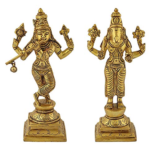 Image of Pure Brass Dashavatar of Lord Vishnu Statues Ten Incarnations Avatars Idol Murti for Mandir Puja Temple (Color: Antique Yellow, Height 6 Inches)
