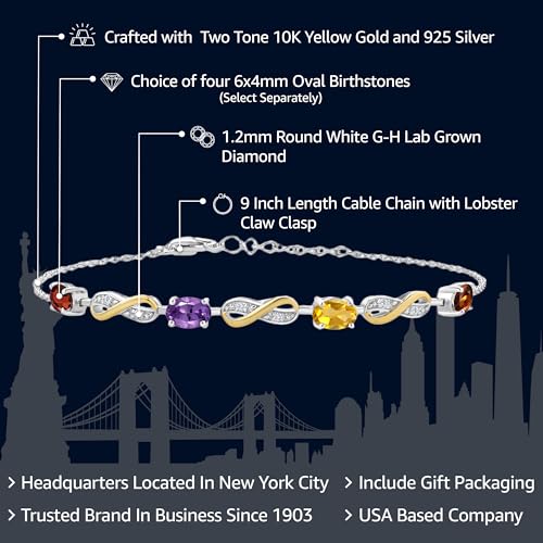 Gem Stone King 925 Silver and 10K Yellow Gold Customized and Personalized 4-Stone Oval Gemstone Birthstone and Lab Grown Diamond Infinity Tennis Bracelet For Women | Fully Adjustable Up to 7.5 Inch2