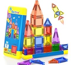 Mini Magnetic Tiles Travel Toddler Toys with Metal Tin Portable STEM Building Kids Toys for 3 4 5 6 7 8+ Years Old Boys & G…