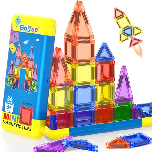 Soyee Magnetische Bausteine Reisespielzeug mit Metallbox Mini-Magnetbausteine für Kinder STEM Sensorisches Spielzeug Kleinkindspielzeug für Reisen Spielzeug Geschenk Jungen und Mädchen ab 3 Jahren