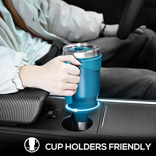 Image of TOURIT 40 oz Tumbler with Handle and Straw, 3 in 1 Sip-All-Way Lid Insulated Tumblers, Reusable Stainless Steel Water Bottle for Keep Cold 34Hs or Hot 10Hs, Gifts for Women Men, Dark Green