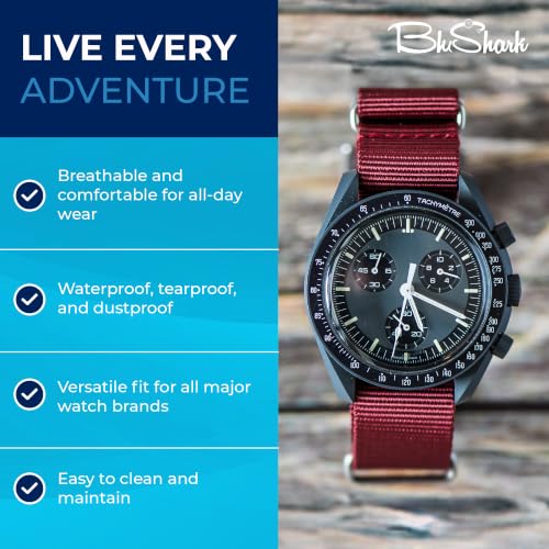 Image of BluShark - Original Collection Military-Style Waterproof Watch Strap, Fits All Timepiece Brands, Durable Nylon Wristwatch Accessories with Stainless Steel Buckle - 18mm, 20mm, 22mm & 24mm Watch Bands