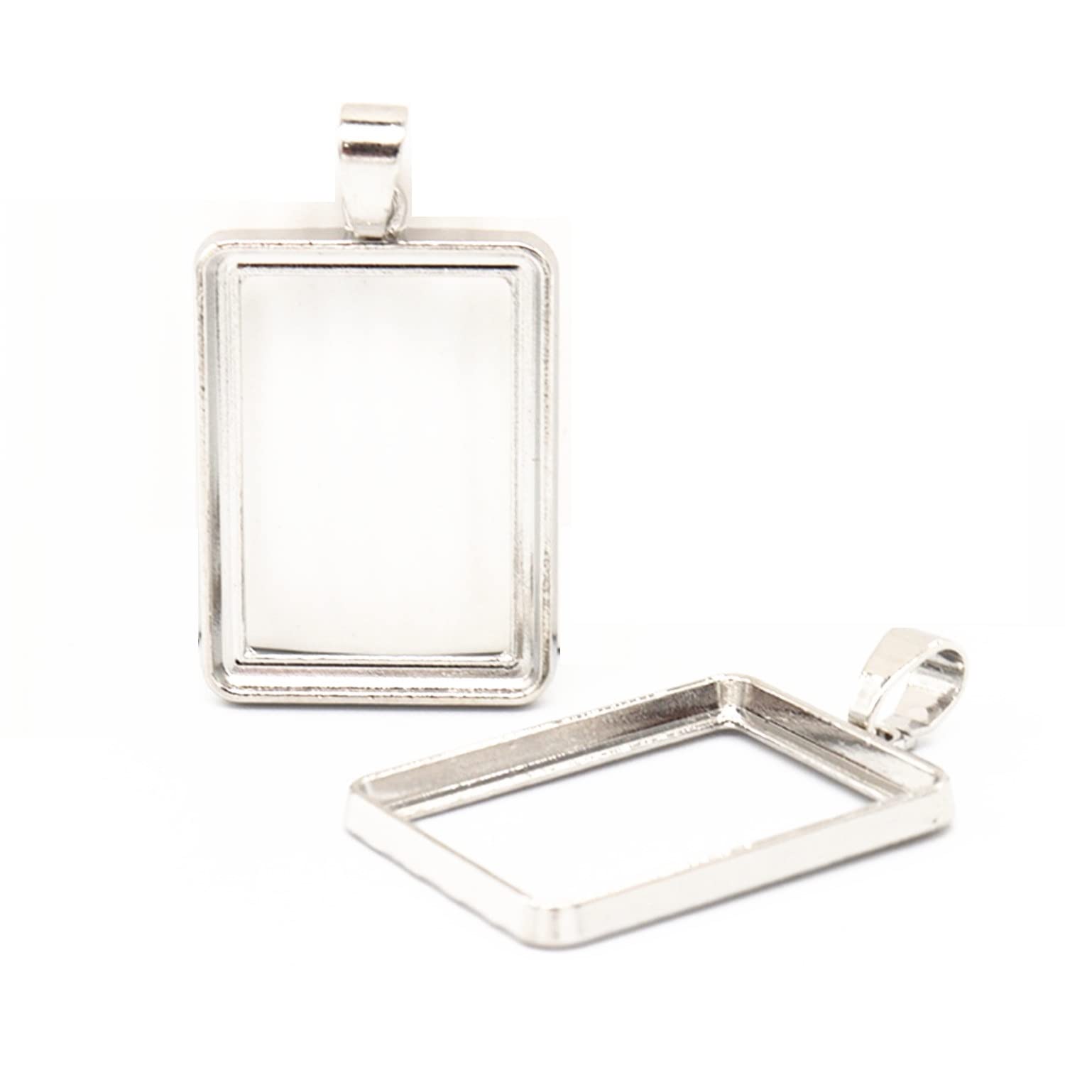 SAUNUCHI 20pcs Open Back Rectangle Metal Pendants Bezel Alloy Photo Locket Frames Pendant for UV Resin Crafts Making (rectangle 18x25mm, white K)