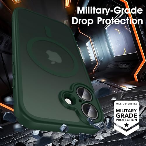 Image of Oterkin Magnetic for iPhone 17 Case Matte,Upgraded Full Camera Protection Compatible with MagSafe Frosted Translucent Shockproof Anti-Scratch Slim Fit Case Military Grade Protection (Dark Green)