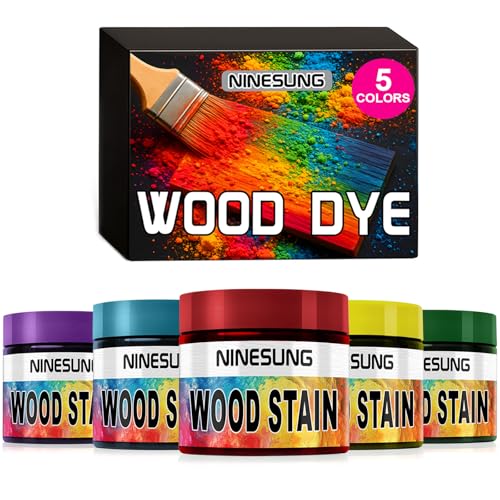 NINESUNG 5-Colors Wood Dye Powder - Fast-Drying Pigment for Furniture & Crafts - 2 oz Each Color (Indoor/Outdoor Use) - Vibrant, Water-Resistant Wood Stain Powder for DIY Projects (5 Colors)
