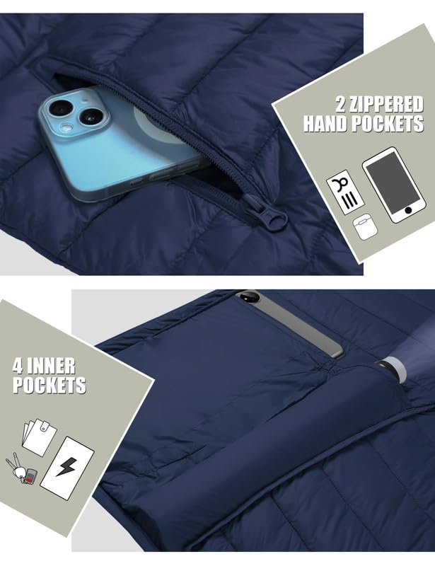 Pioneer Camp Doudoune homme imperméable ultra légère – Veste compressible 6 poches, capuche, veste outdoor de mi-saison pour randonnée voyage et sport