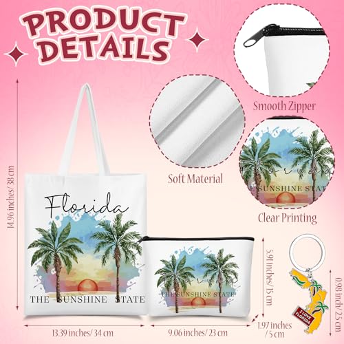 Chuangdi 4 Pcs Florida Travel Gifts Set Canvas Bag Cosmetic bag 16 oz Tumbler and Keychain Florida City Souvenirs Gifts for Traveler Friend Lover Sister2