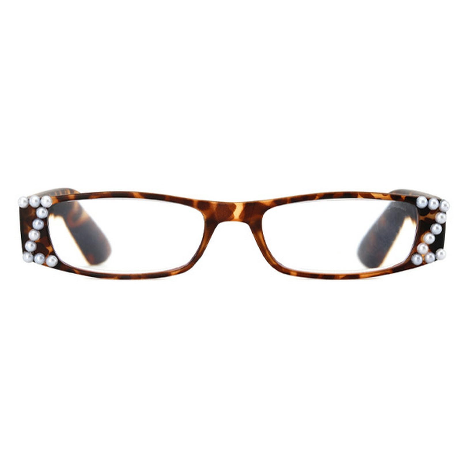 mincl Bling Pearl Reading Glasses Fashion Ladies Rectangle Readers with Blue light Blocking Eyeglasses for Women