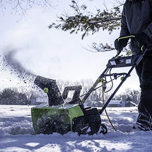 Earthwise SN74018 Cordless Electric 40-Volt 4Ah Brushless Motor, 18-Inch Snow Thrower, 500lbs/Minute, With LED spotlight (Battery and Charger Included), Black/Green