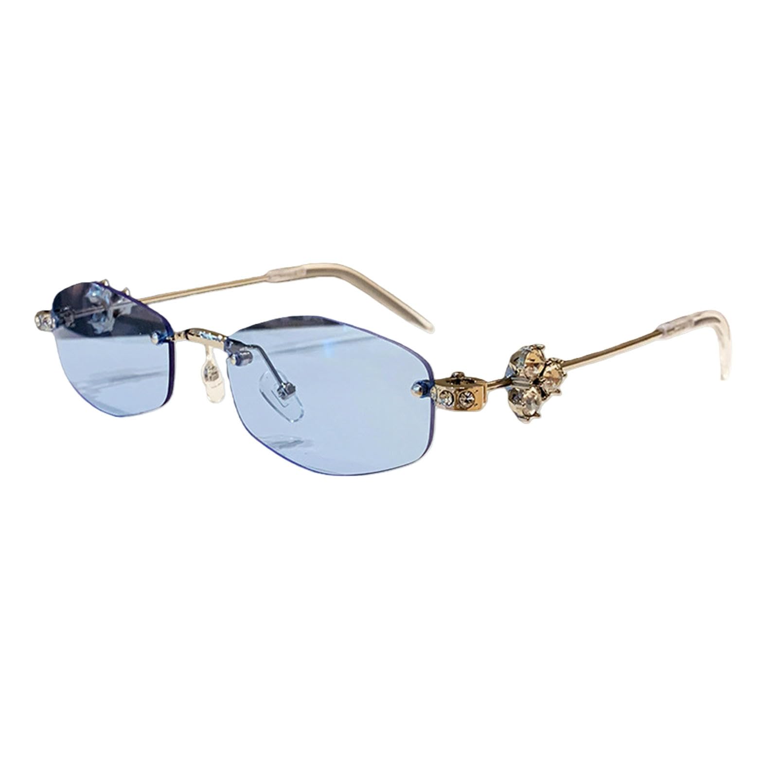 Gyios Sunglasses Mens For Women Men, Bling Trendy Rimless Sun Glasses Fashion Narrow Shades Sunnies-silver Frame With Transparent Blue