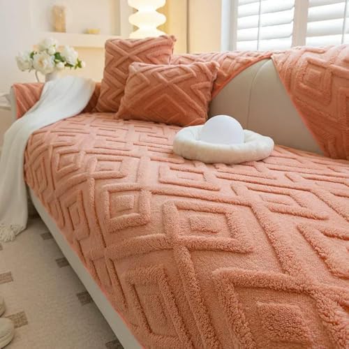 QIUMING Funda de sofá de Felpa Jacquard de Color sólido, Antideslizante, Toalla de cojín, cálida y Gruesa para Invierno, para Sala de Estar, en Forma de L