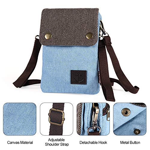 Dlames Canvas Small Cute Crossbody Cell Phone Purse Wallet Bag with Shoulder Strap for iPhone 15 Pro 14 Pro 13 Pro Galaxy S23 S22 S21 Google Pixel 5 4 3 - Blue4