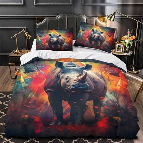 Housse de couette rhinocéros sauvage fermeture éclair parure de lit microfibre 3D - 4