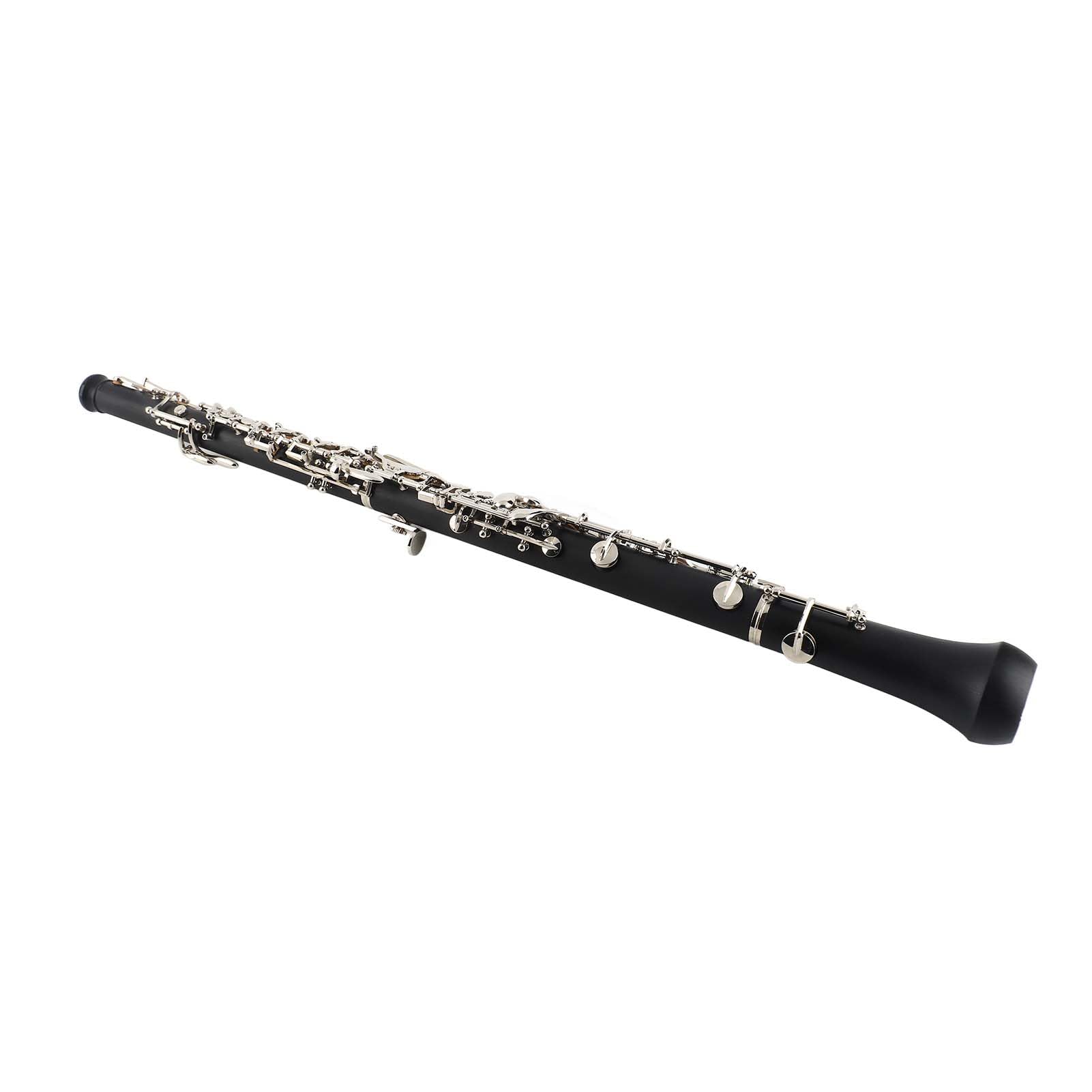 HUIOP Oboe profesional con llave en C,estilo semiautomático,teclas niqueladas,instrumento de viento de madera con guantes de caña para oboe,estuche de cuero,bolsa de transporte,paño de limpieza,oboe